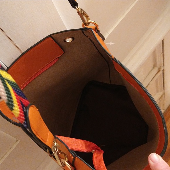 Orange studded shoulder bag with choice of two shoulder straps - Picture 6 of 10